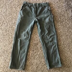 Mens Carhartt Carpenter Work Dungaree Pants Green Canvas B11 MOS 31x32